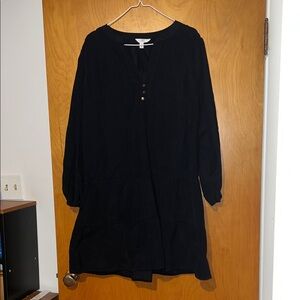 Lightweight Tiered Black Corduroy Dress